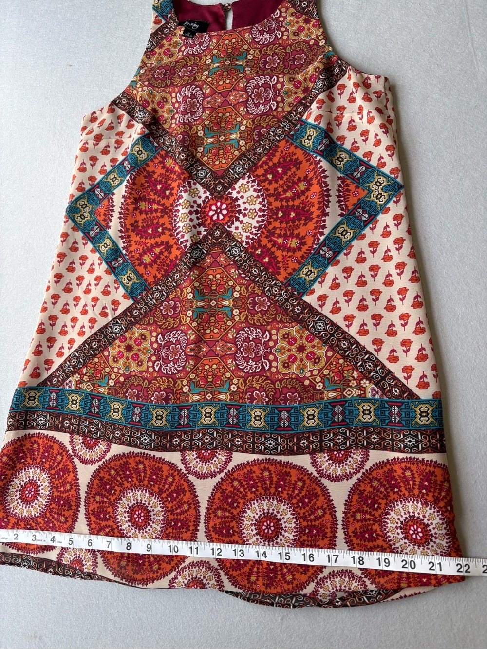 Boho Chic Mosaic Print Sleeveless Mini Dress - Red Multi by&by sz M - Picture 8 of 10
